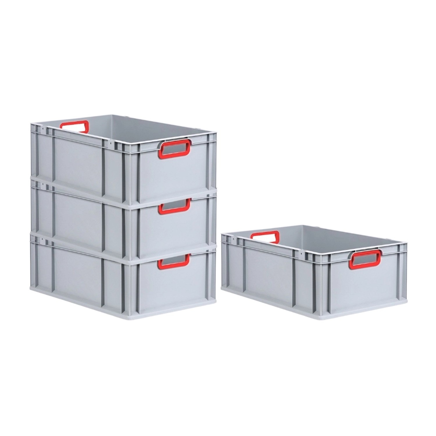 PROREGAL Spar Set 4x Eurobox Nextgen Color HxBxT 22 x 40 x 60 cm 44 Liter Griffe Rot Offen Verstärkter Boden Eurobehälter Transportbox von PROREGAL