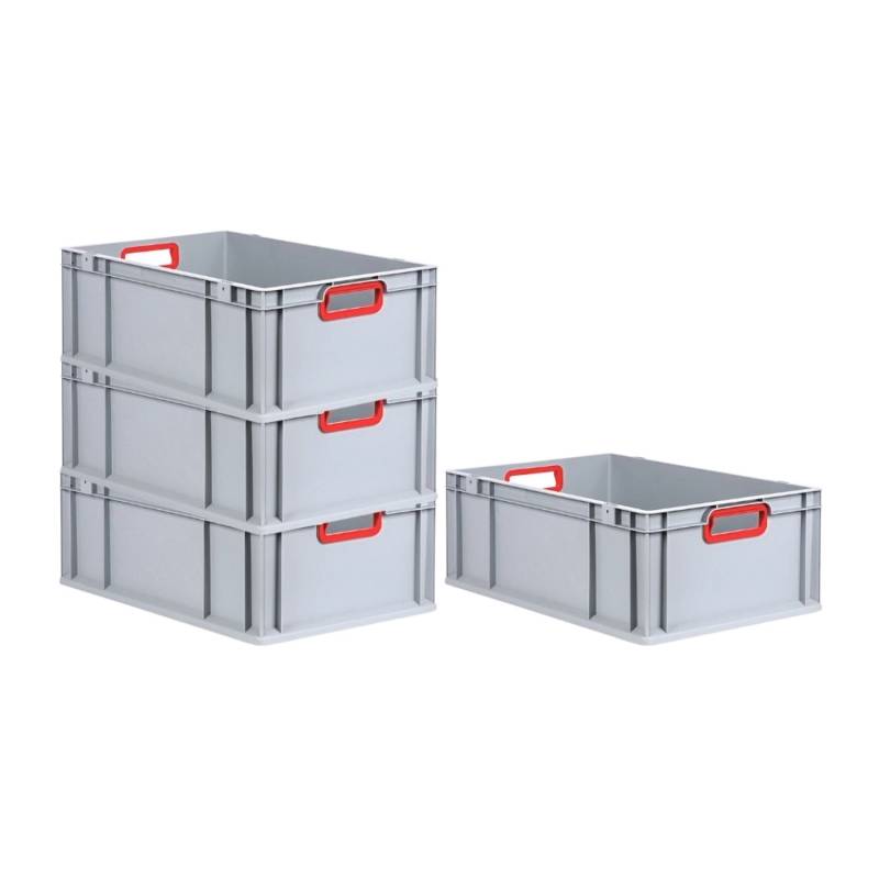 PROREGAL Spar Set 4x Eurobox Nextgen Color HxBxT 22 x 40 x 60 cm 44 Liter Griffe Rot Offen Verstärkter Boden Eurobehälter Transportbox von PROREGAL
