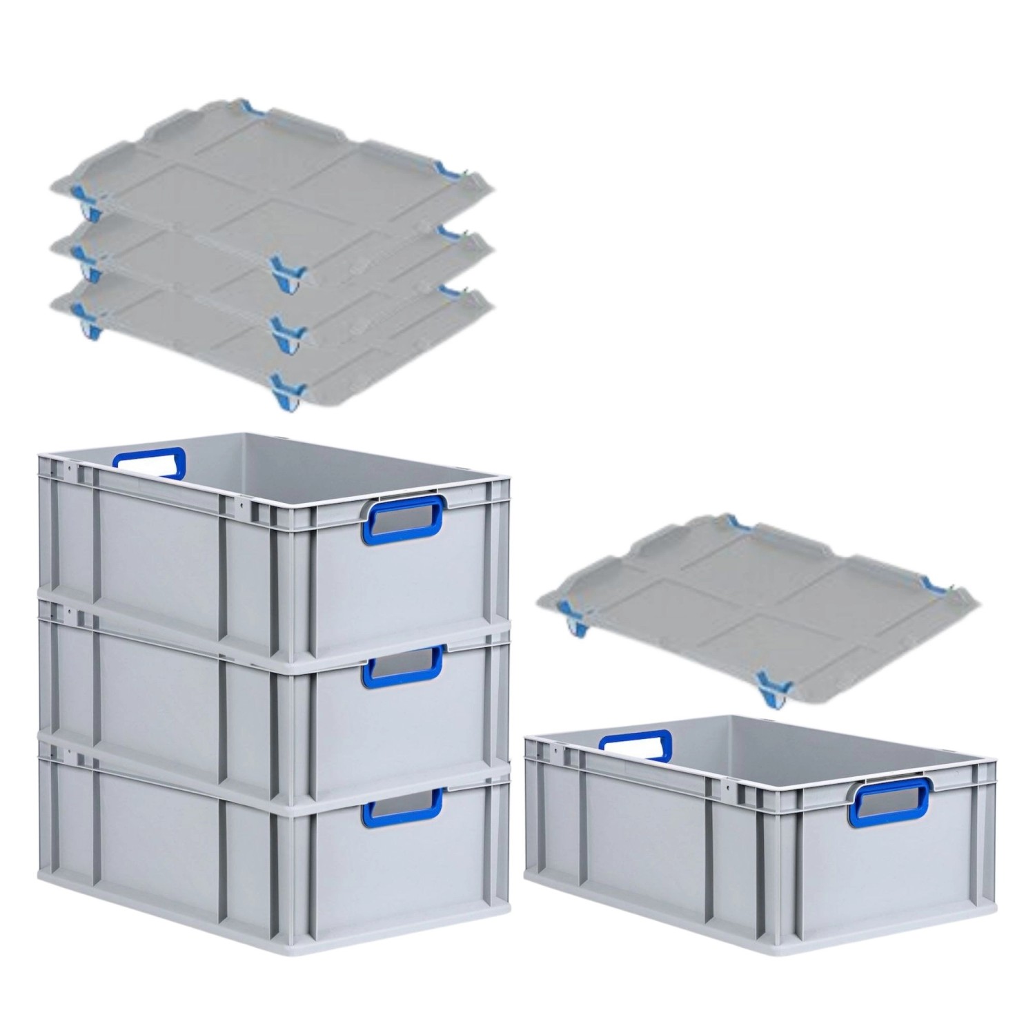 PROREGAL Spar Set 4x Eurobox Nextgen Color Mit Auflagedeckel & Schiebeschnappverschlüsse HxBxT 22 x 40 x 60 cm Griffe Blau Offen Verstärkter Boden PROREGAL Spar Set 4x Eurobox Nextgen Color Mit Auflagedeckel & Schiebeschnappverschlüsse HxBxT 22 x 40 x 60 cm Griffe Blau Offen Verstärkter Boden von PROREGAL