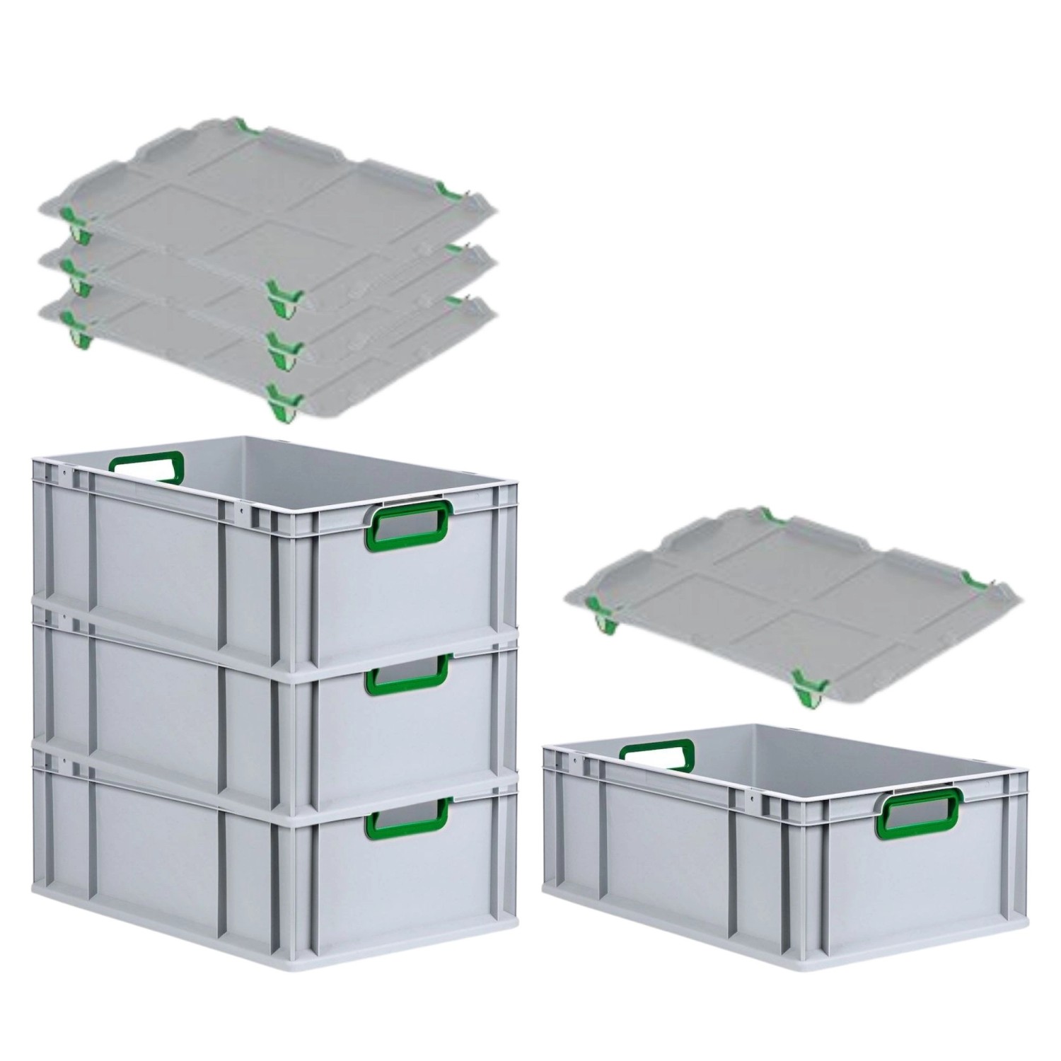 PROREGAL Spar Set 4x Eurobox Nextgen Color Mit Auflagedeckel & Schiebeschnappverschlüsse HxBxT 22 x 40 x 60 cm Griffe Grün Offen Verstärkter Boden von PROREGAL