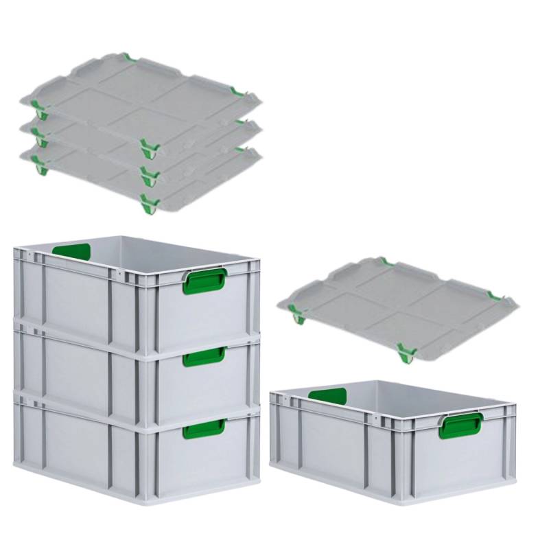 PROREGAL Spar Set 4x Eurobox Nextgen Color Mit Auflagedeckel & Schiebeschnappverschlüsse HxBxT 22 x 40 x 60 cm Griffe Grün Verstärkter Boden von PROREGAL