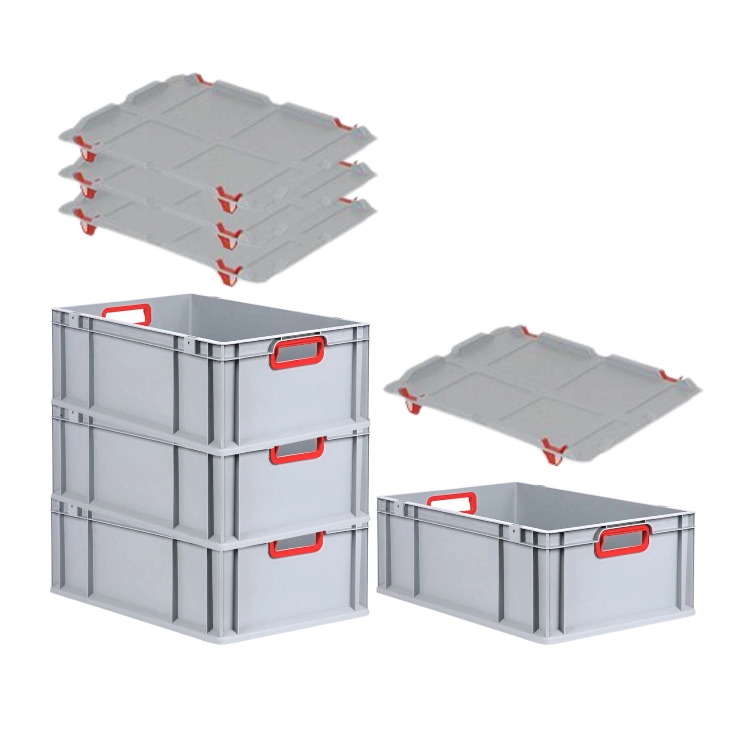 PROREGAL Spar Set 4x Eurobox Nextgen Color Mit Auflagedeckel & Schiebeschnappverschlüsse HxBxT 22 x 40 x 60 cm Griffe Rot Offen Verstärkter Boden von PROREGAL