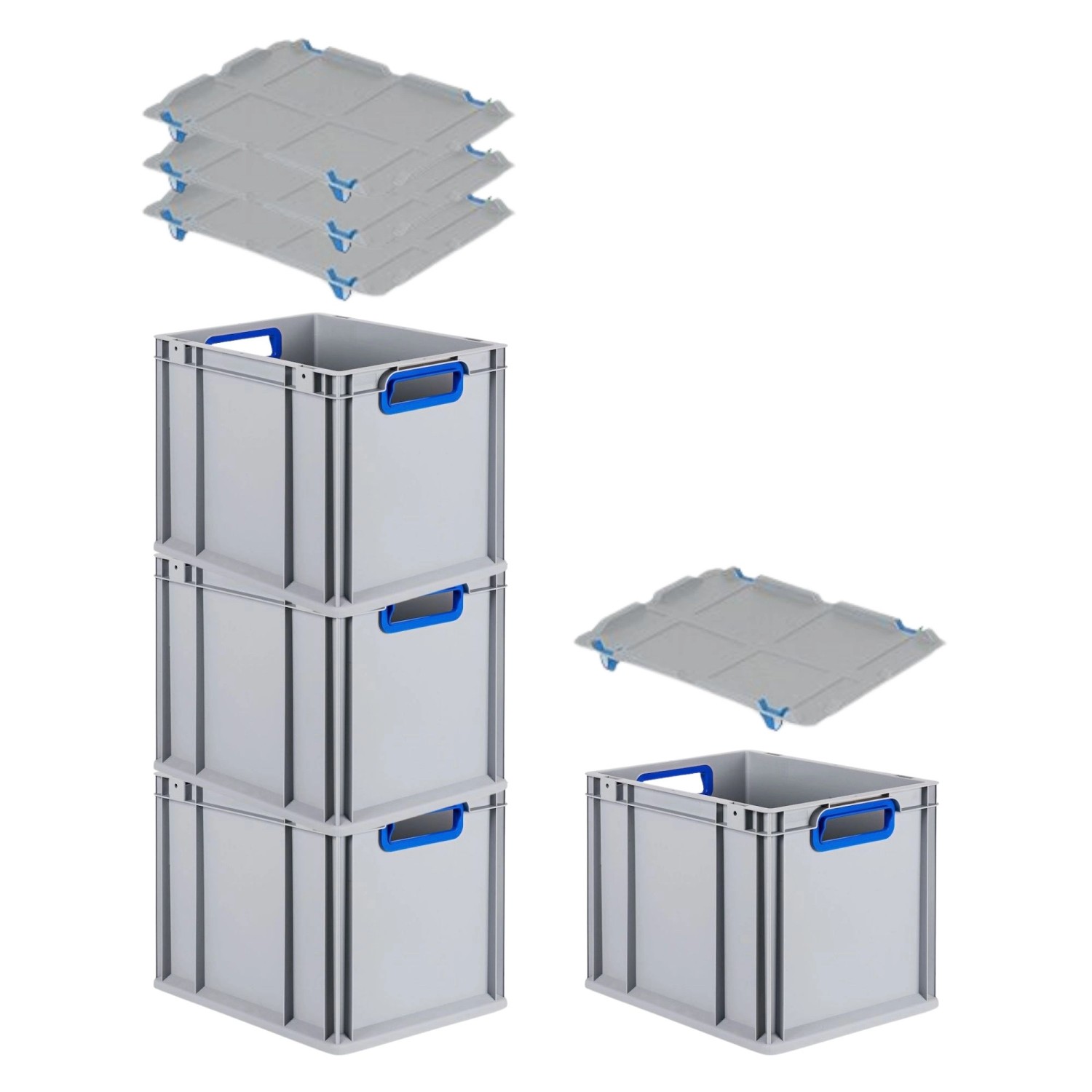 PROREGAL Spar Set 4x Eurobox Nextgen Color Mit Auflagedeckel & Schiebeschnappverschlüsse HxBxT 32 x 30 x 40 cm Griffe Blau Offen Glatter Boden PROREGAL Spar Set 4x Eurobox Nextgen Color Mit Auflagedeckel & Schiebeschnappverschlüsse HxBxT 32 x 30 x 40 cm Griffe Blau Offen Glatter Boden von PROREGAL