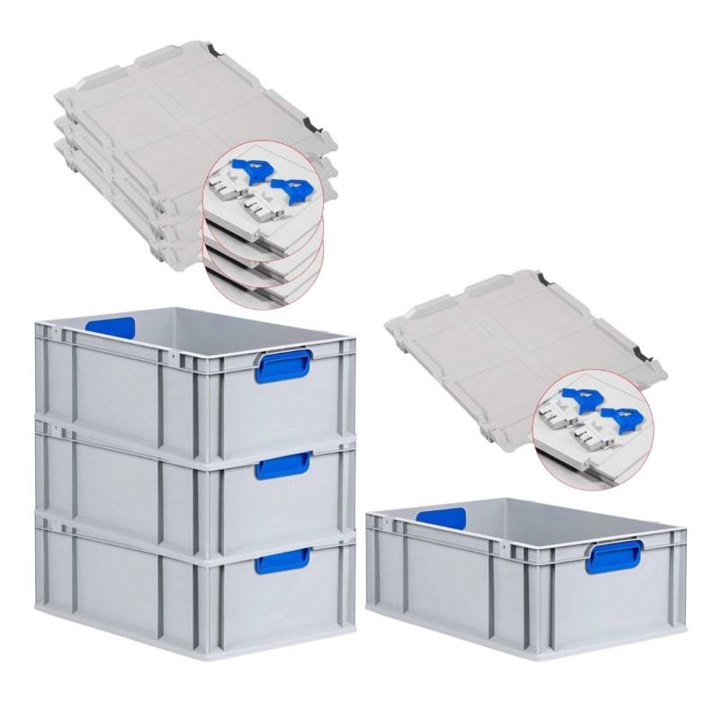 PROREGAL Spar Set 4x Eurobox Nextgen Color Mit Scharnierdeckel & Schiebeschnappverschlüsse HxBxT 22 x 40 x 60 cm Griffe Blau Verstärkter Boden von PROREGAL