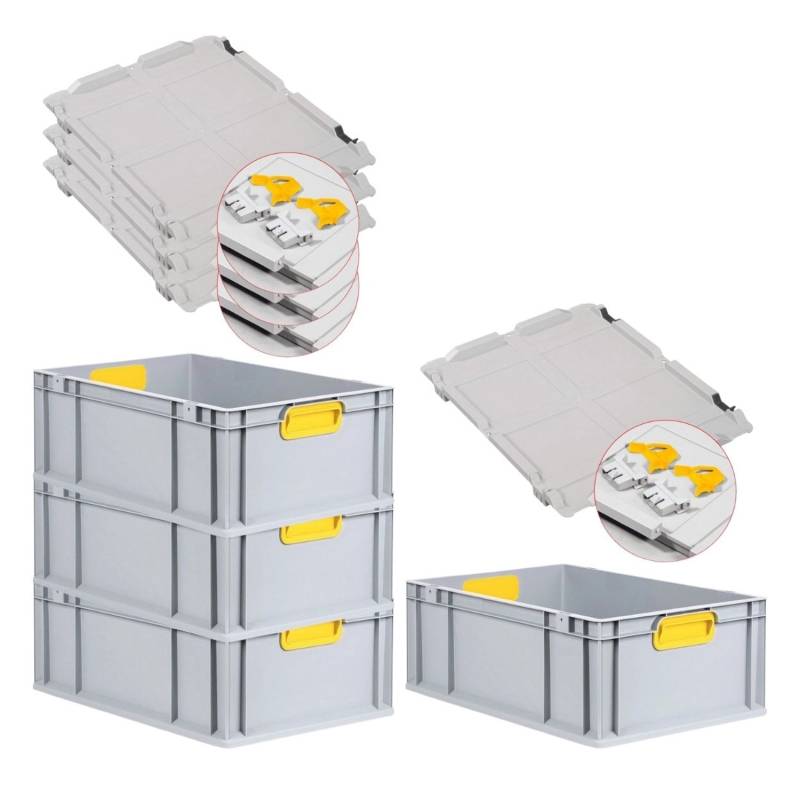 PROREGAL Spar Set 4x Eurobox Nextgen Color Mit Scharnierdeckel & Schiebeschnappverschlüsse HxBxT 22 x 40 x 60 cm Griffe Gelb Verstärkter Boden von PROREGAL