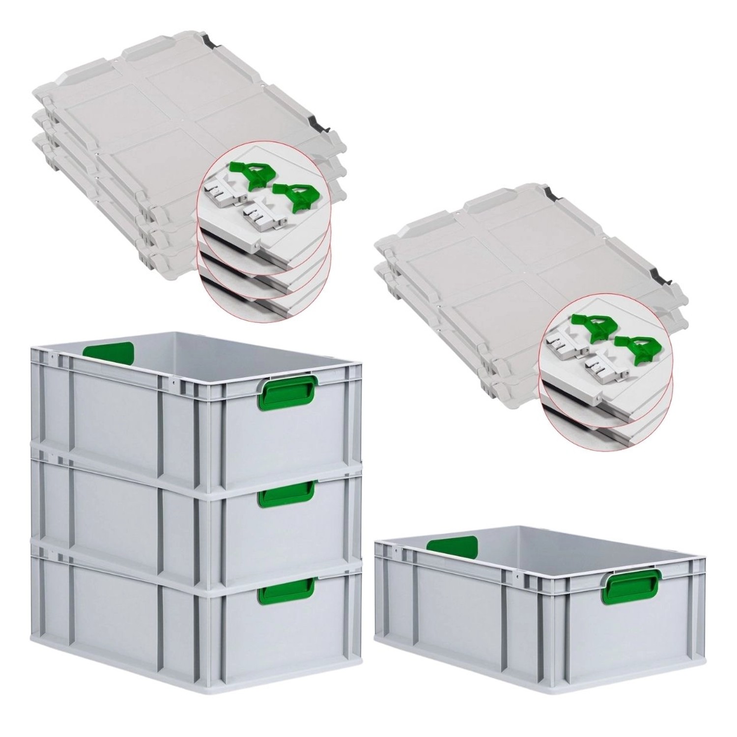 PROREGAL Spar Set 4x Eurobox Nextgen Color Mit Scharnierdeckel & Schiebeschnappverschlüsse HxBxT 22 x 40 x 60 cm Griffe Grün Verstärkter Boden PROREGAL Spar Set 4x Eurobox Nextgen Color Mit Scharnierdeckel & Schiebeschnappverschlüsse HxBxT 22 x 40 x 60 cm Griffe Grün Verstärkter Boden von PROREGAL