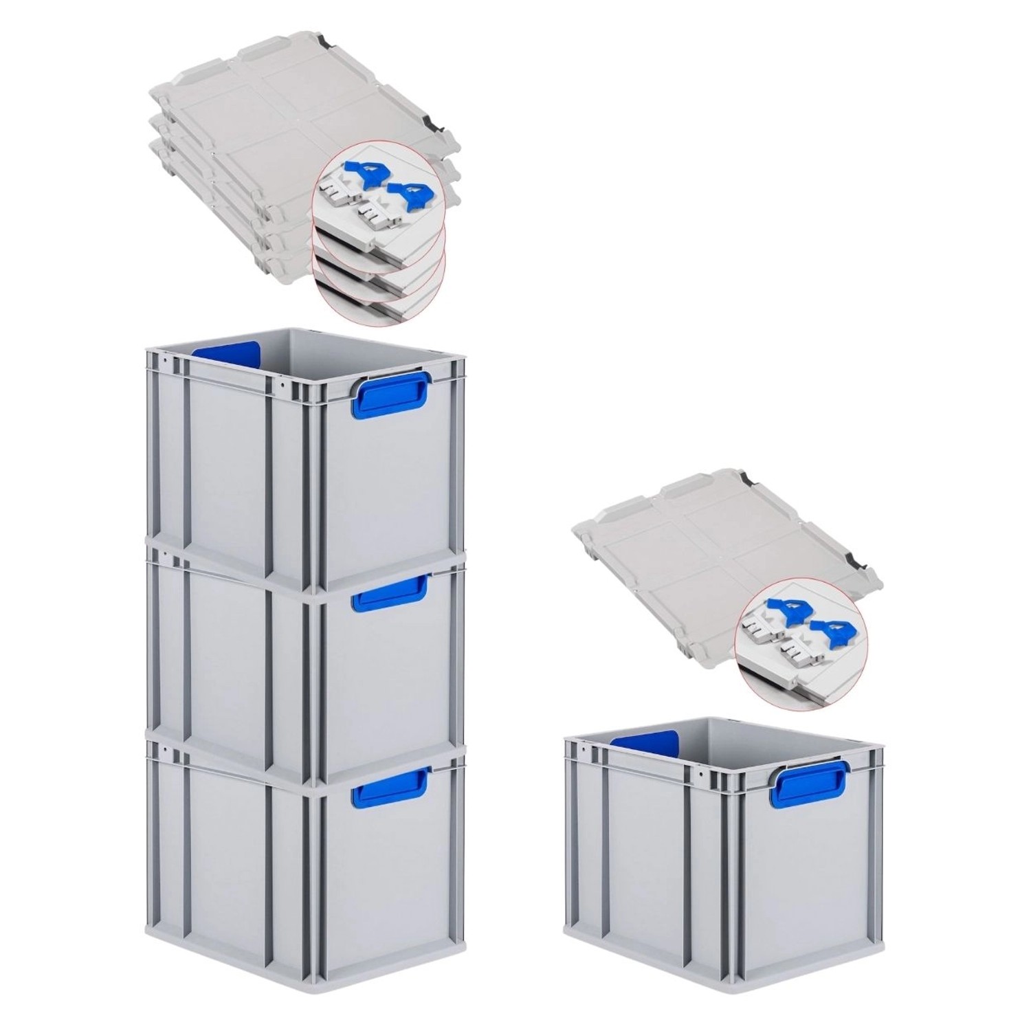 PROREGAL Spar Set 4x Eurobox Nextgen Color Mit Scharnierdeckel & Schiebeschnappverschlüsse HxBxT 32 x 30 x 40 cm Griffe Blau Geschlossen Glatter Boden PROREGAL Spar Set 4x Eurobox Nextgen Color Mit Scharnierdeckel & Schiebeschnappverschlüsse HxBxT 32 x 30 x 40 cm Griffe Blau Geschlossen Glatter Boden von PROREGAL