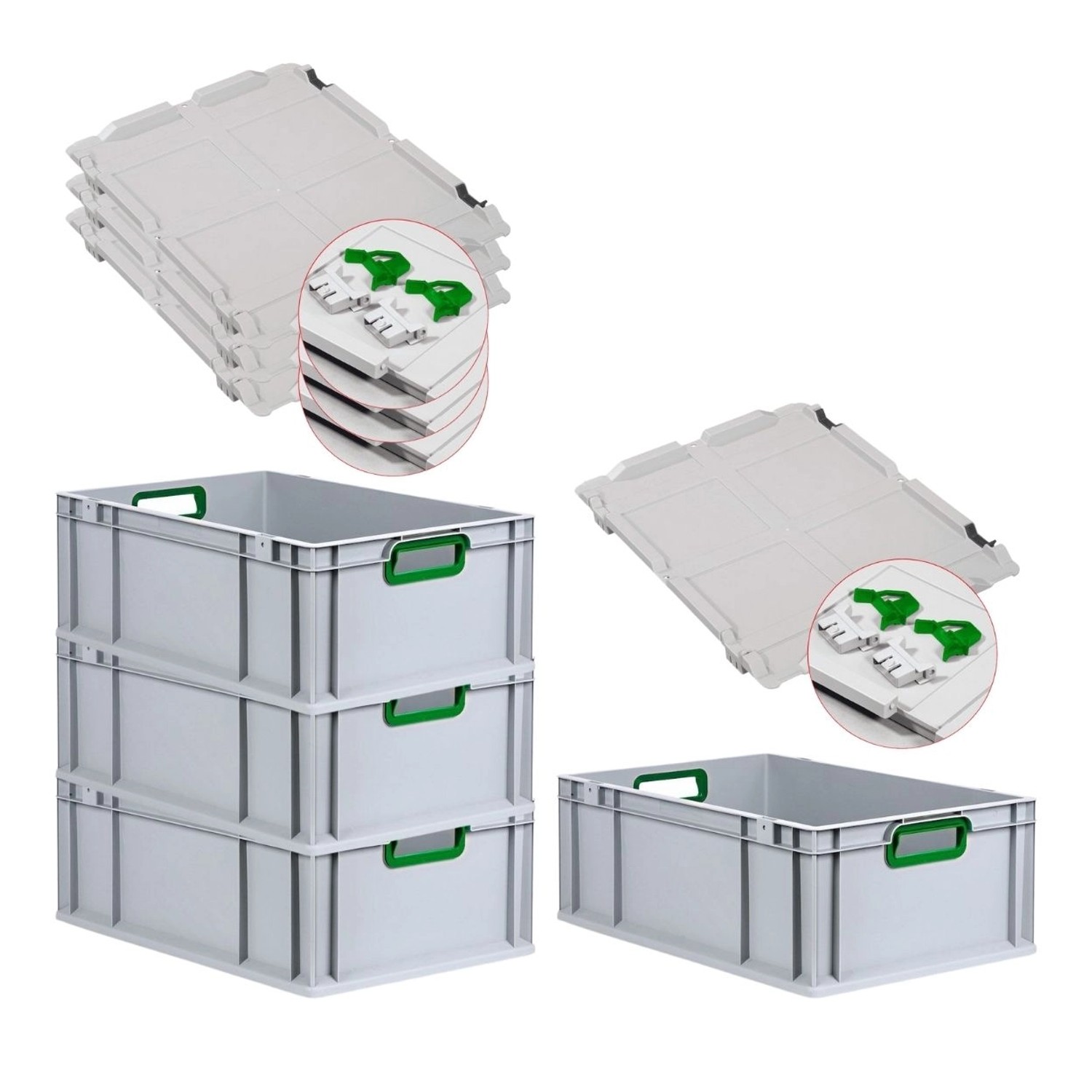 PROREGAL Spar Set 4x Eurobox Nextgen Color Mit Scharnierdeckel & Schiebeschnappverschlüssen HxBxT 22 x 40 x 60 cm Griffe Grün Offen Verstärkter Boden PROREGAL Spar Set 4x Eurobox Nextgen Color Mit Scharnierdeckel & Schiebeschnappverschlüssen HxBxT 22 x 40 x 60 cm Griffe Grün Offen Verstärkter Boden von PROREGAL