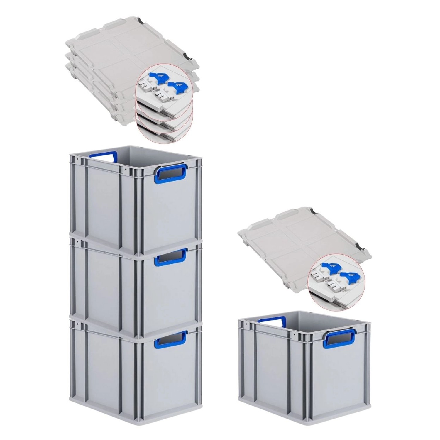 PROREGAL Spar Set 4x Eurobox Nextgen Color Mit Scharnierdeckel & Schiebeschnappverschlüssen HxBxT 32 x 30 x 40 cm Griffe Blau Offen Glatter Boden PROREGAL Spar Set 4x Eurobox Nextgen Color Mit Scharnierdeckel & Schiebeschnappverschlüssen HxBxT 32 x 30 x 40 cm Griffe Blau Offen Glatter Boden von PROREGAL