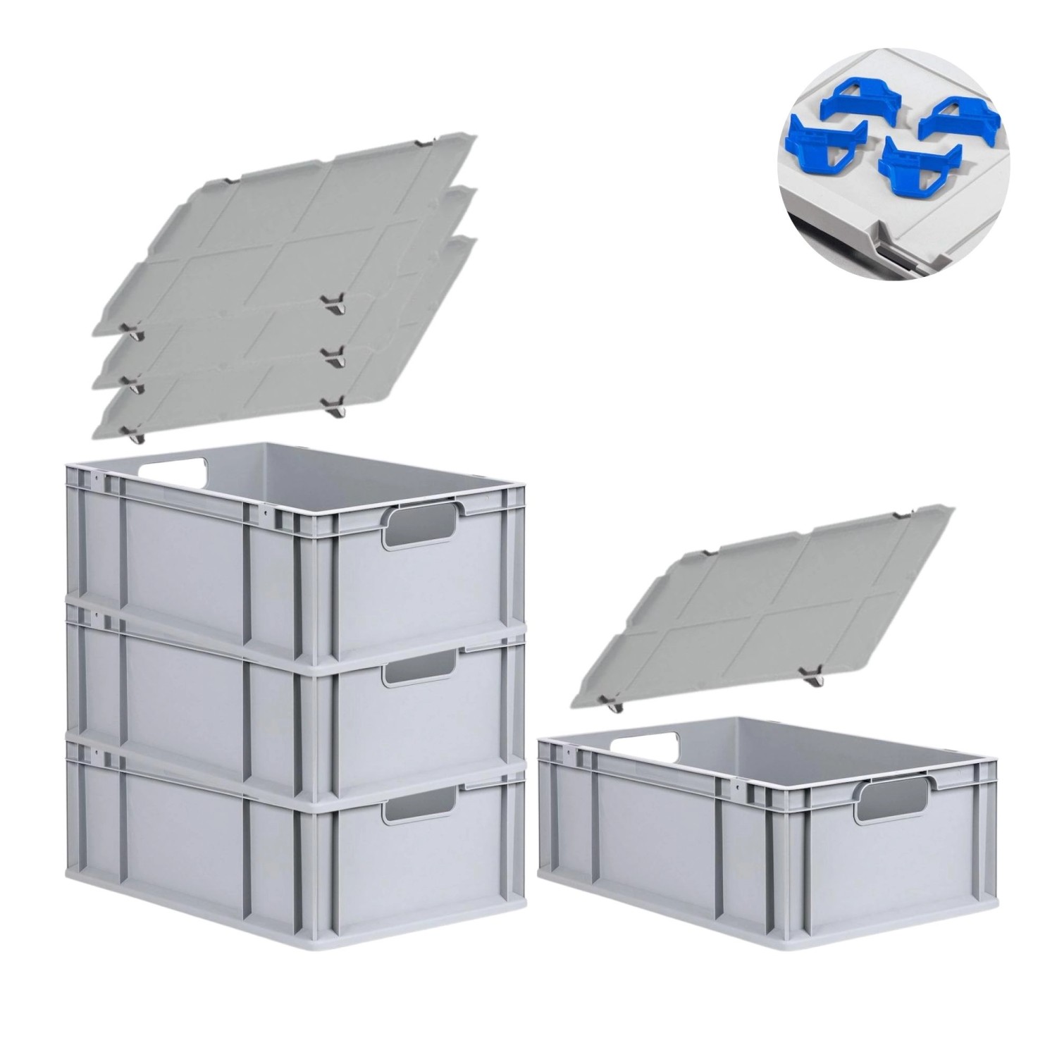 PROREGAL Spar Set 4x Eurobox Nextgen Economy Mit Auflagedeckel & 4x Schiebeschnappverschlüsse Blau Griffe Offen HxBxT 22 x 40 x 60 cm 44 Liter PROREGAL Spar Set 4x Eurobox Nextgen Economy Mit Auflagedeckel & 4x Schiebeschnappverschlüsse Blau Griffe Offen HxBxT 22 x 40 x 60 cm 44 Liter von PROREGAL
