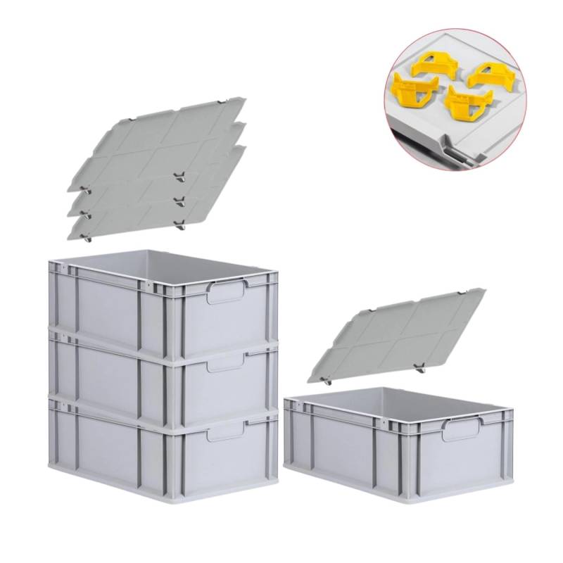 PROREGAL Spar Set 4x Eurobox Nextgen Economy Mit Auflagedeckel & 4x Schiebeschnappverschlüsse Gelb Griffe Geschlossen HxBxT 22 x 40 x 60 cm 44 Liter von PROREGAL