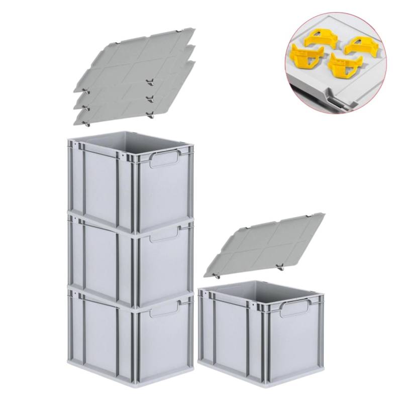 PROREGAL Spar Set 4x Eurobox Nextgen Economy Mit Auflagedeckel & 4x Schiebeschnappverschlüsse Gelb Griffe Geschlossen HxBxT 32 x 30 x 40 cm 30 Liter von PROREGAL