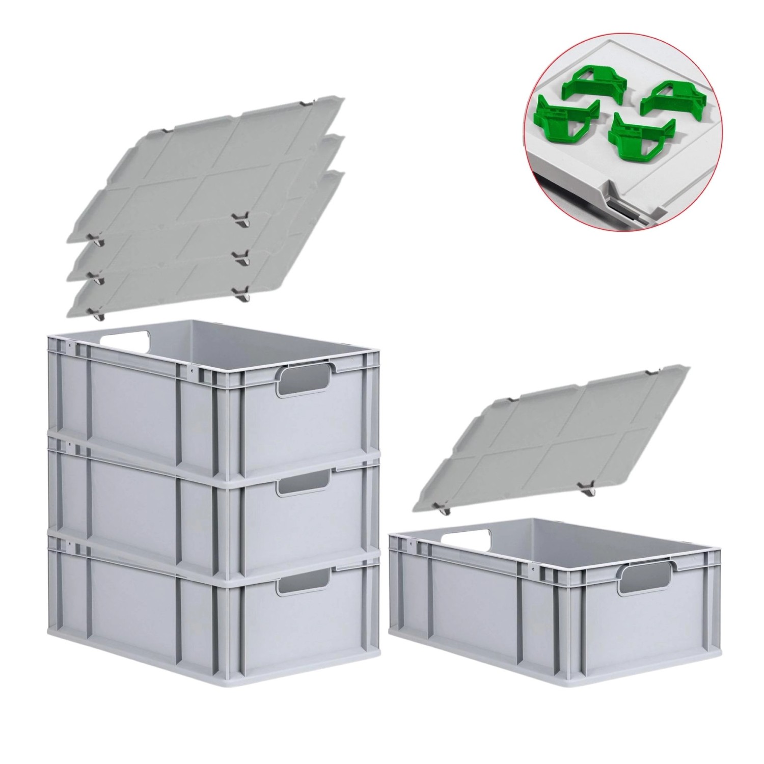 PROREGAL Spar Set 4x Eurobox Nextgen Economy Mit Auflagedeckel & 4x Schiebeschnappverschlüsse Grün Griffe Offen HxBxT 22 x 40 x 60 cm 44 Liter PROREGAL Spar Set 4x Eurobox Nextgen Economy Mit Auflagedeckel & 4x Schiebeschnappverschlüsse Grün Griffe Offen HxBxT 22 x 40 x 60 cm 44 Liter von PROREGAL