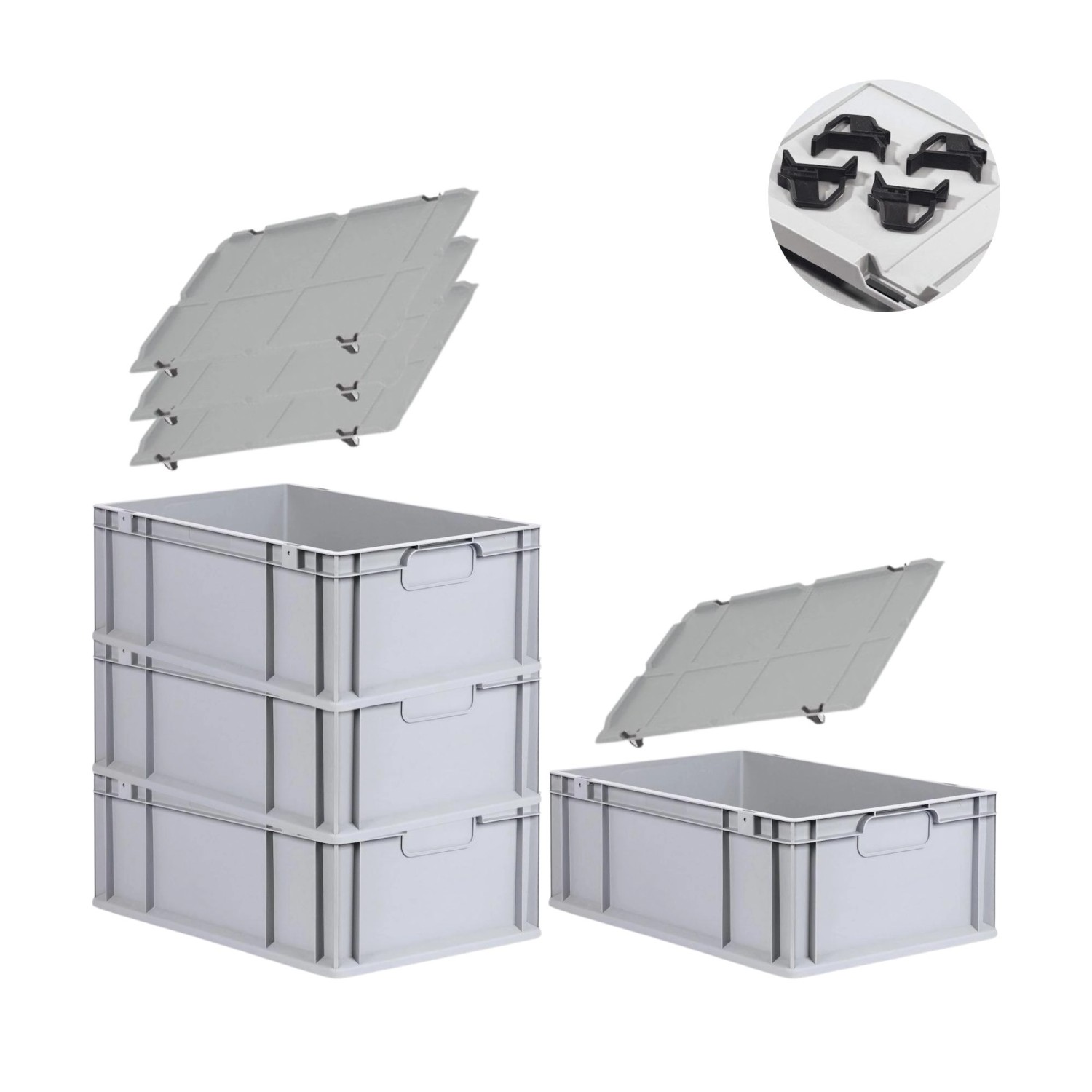 PROREGAL Spar Set 4x Eurobox Nextgen Economy Mit Auflagedeckel & 4x Schiebeschnappverschlüsse Schwarz Griffe Geschlossen HxBxT 22 x 40 x 60 cm PROREGAL Spar Set 4x Eurobox Nextgen Economy Mit Auflagedeckel & 4x Schiebeschnappverschlüsse Schwarz Griffe Geschlossen HxBxT 22 x 40 x 60 cm von PROREGAL