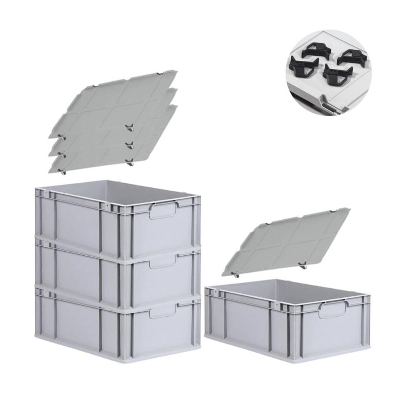 PROREGAL Spar Set 4x Eurobox Nextgen Economy Mit Auflagedeckel & 4x Schiebeschnappverschlüsse Schwarz Griffe Geschlossen HxBxT 22 x 40 x 60 cm von PROREGAL