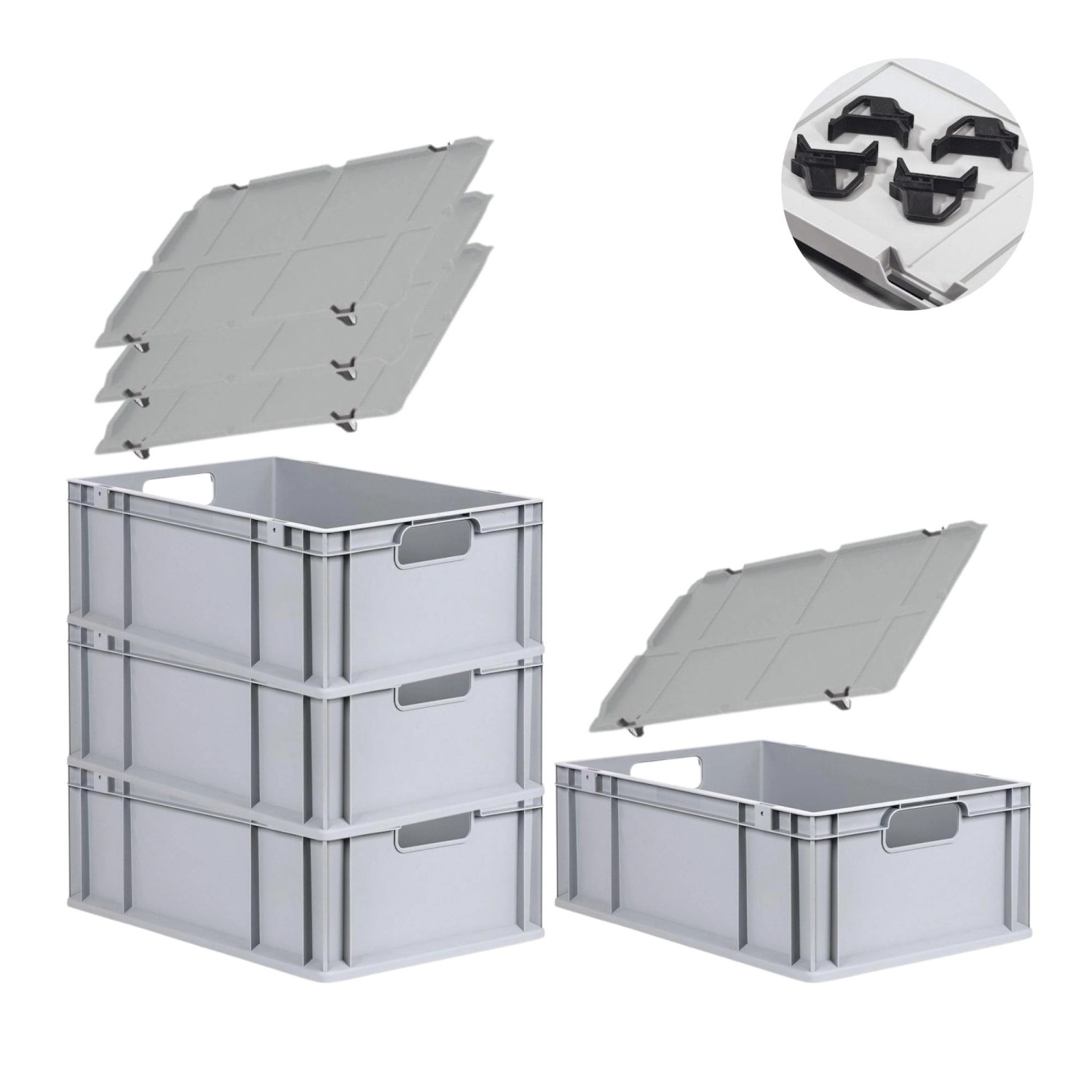 PROREGAL Spar Set 4x Eurobox Nextgen Economy Mit Auflagedeckel & 4x Schiebeschnappverschlüsse Schwarz Griffe Offen HxBxT 22 x 40 x 60 cm 44 Liter PROREGAL Spar Set 4x Eurobox Nextgen Economy Mit Auflagedeckel & 4x Schiebeschnappverschlüsse Schwarz Griffe Offen HxBxT 22 x 40 x 60 cm 44 Liter von PROREGAL