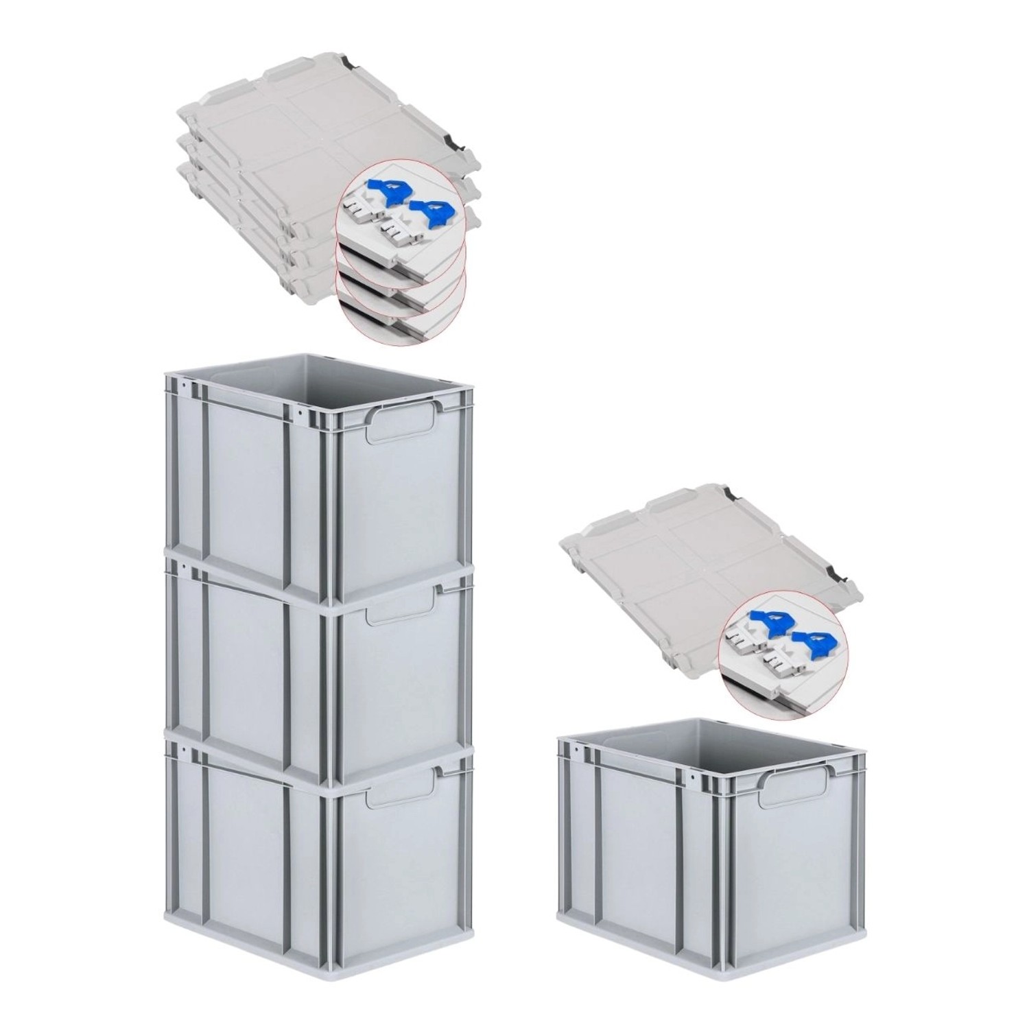 PROREGAL Spar Set 4x Eurobox Nextgen Economy Mit Scharnierdeckel & Blauen Schiebeschnappverschlüsse Griffe Geschlossen HxBxT 32 x 30 x 40 cm 30 Liter PROREGAL Spar Set 4x Eurobox Nextgen Economy Mit Scharnierdeckel & Blauen Schiebeschnappverschlüsse Griffe Geschlossen HxBxT 32 x 30 x 40 cm 30 Liter von PROREGAL