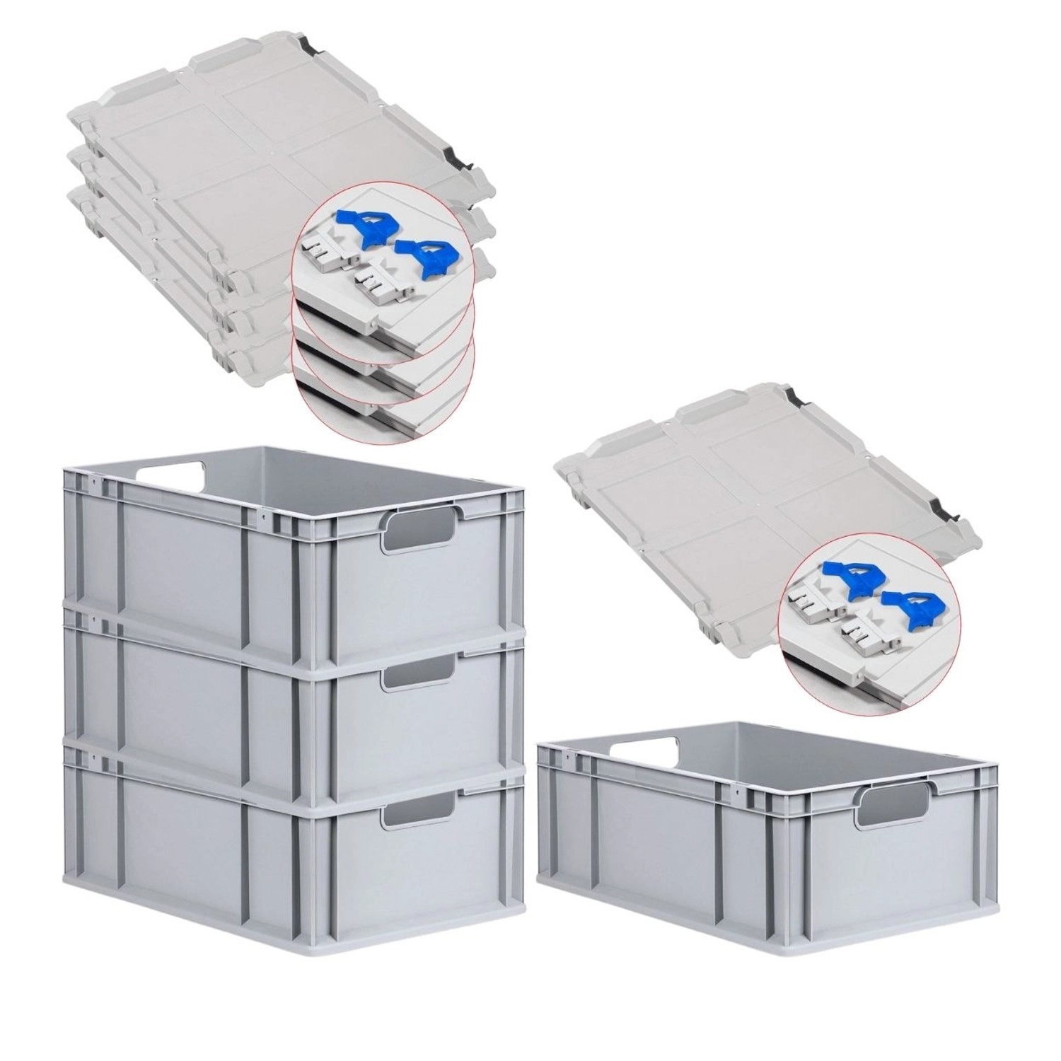 PROREGAL Spar Set 4x Eurobox Nextgen Economy Mit Scharnierdeckel & Blauen Schiebeschnappverschlüssen Griffe Offen HxBxT 22 x 40 x 60 cm 44 Liter PROREGAL Spar Set 4x Eurobox Nextgen Economy Mit Scharnierdeckel & Blauen Schiebeschnappverschlüssen Griffe Offen HxBxT 22 x 40 x 60 cm 44 Liter von PROREGAL