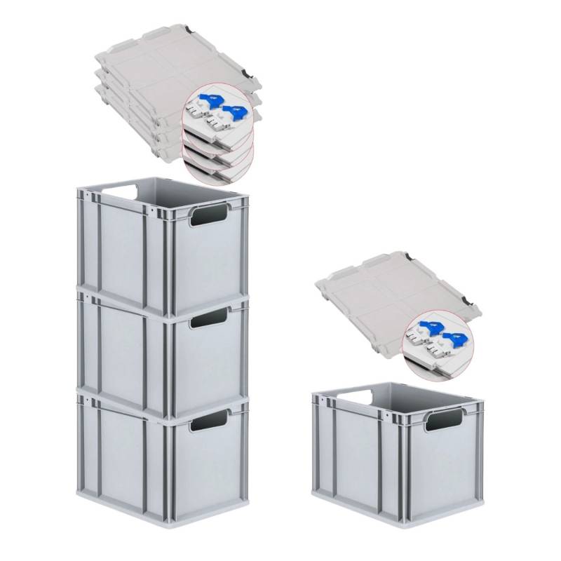 PROREGAL Spar Set 4x Eurobox Nextgen Economy Mit Scharnierdeckel & Blauen Schiebeschnappverschlüssen Griffe Offen HxBxT 32 x 30 x 40 cm 30 Liter von PROREGAL