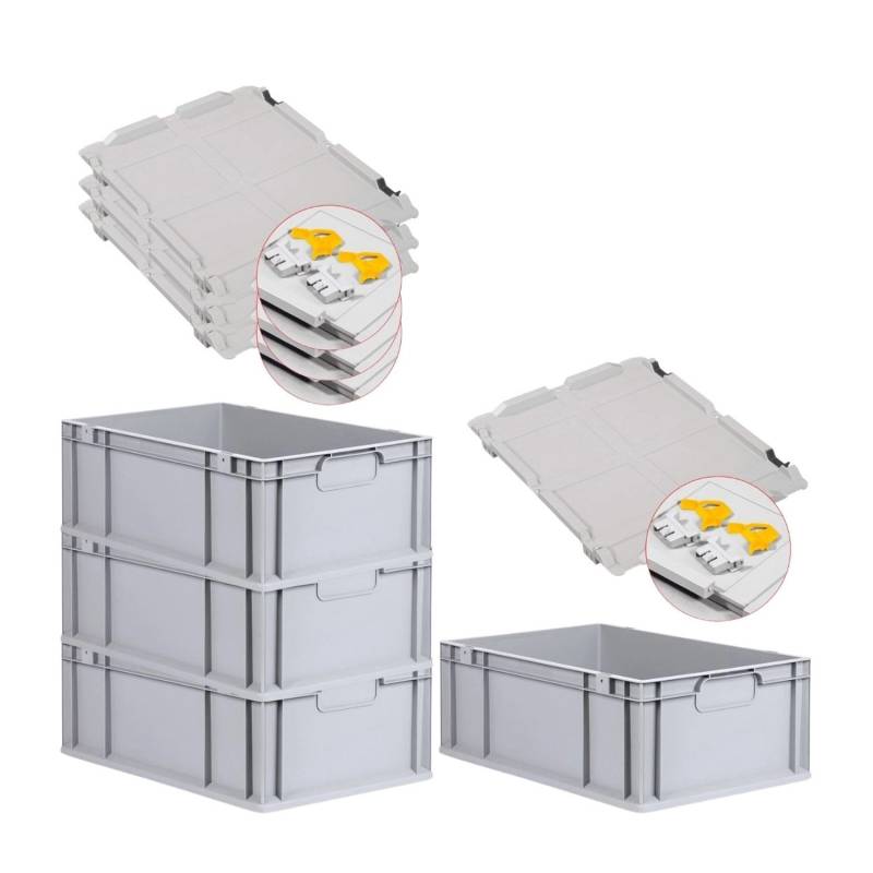 PROREGAL Spar Set 4x Eurobox Nextgen Economy Mit Scharnierdeckel & Gelben Schiebeschnappverschlüsse Griffe Geschlossen HxBxT 22 x 40 x 60 cm 44 Liter von PROREGAL