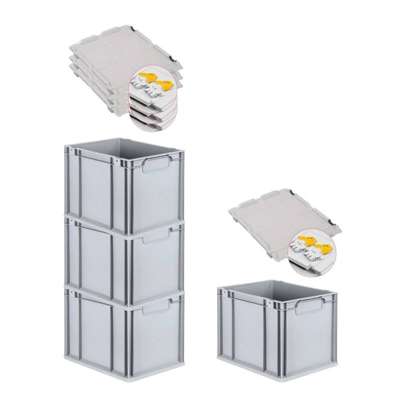 PROREGAL Spar Set 4x Eurobox Nextgen Economy Mit Scharnierdeckel & Gelben Schiebeschnappverschlüsse Griffe Geschlossen HxBxT 32 x 30 x 40 cm 30 Liter von PROREGAL