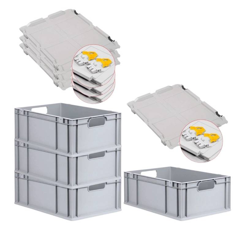 PROREGAL Spar Set 4x Eurobox Nextgen Economy Mit Scharnierdeckel & Gelben Schiebeschnappverschlüssen Griffe Offen HxBxT 22 x 40 x 60 cm 44 Liter von PROREGAL