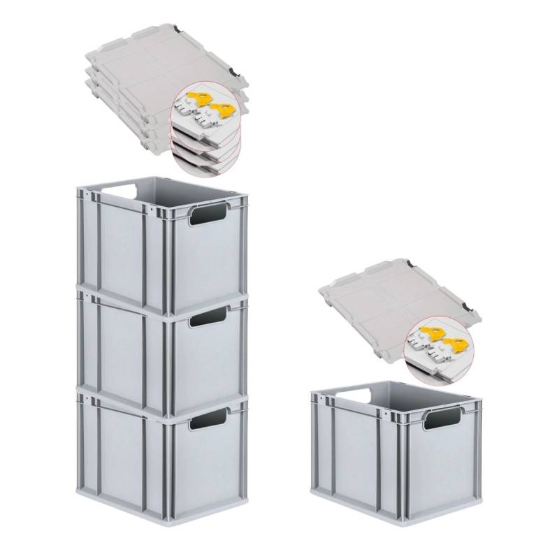 PROREGAL Spar Set 4x Eurobox Nextgen Economy Mit Scharnierdeckel & Gelben Schiebeschnappverschlüssen Griffe Offen HxBxT 32 x 30 x 40 cm 30 Liter von PROREGAL