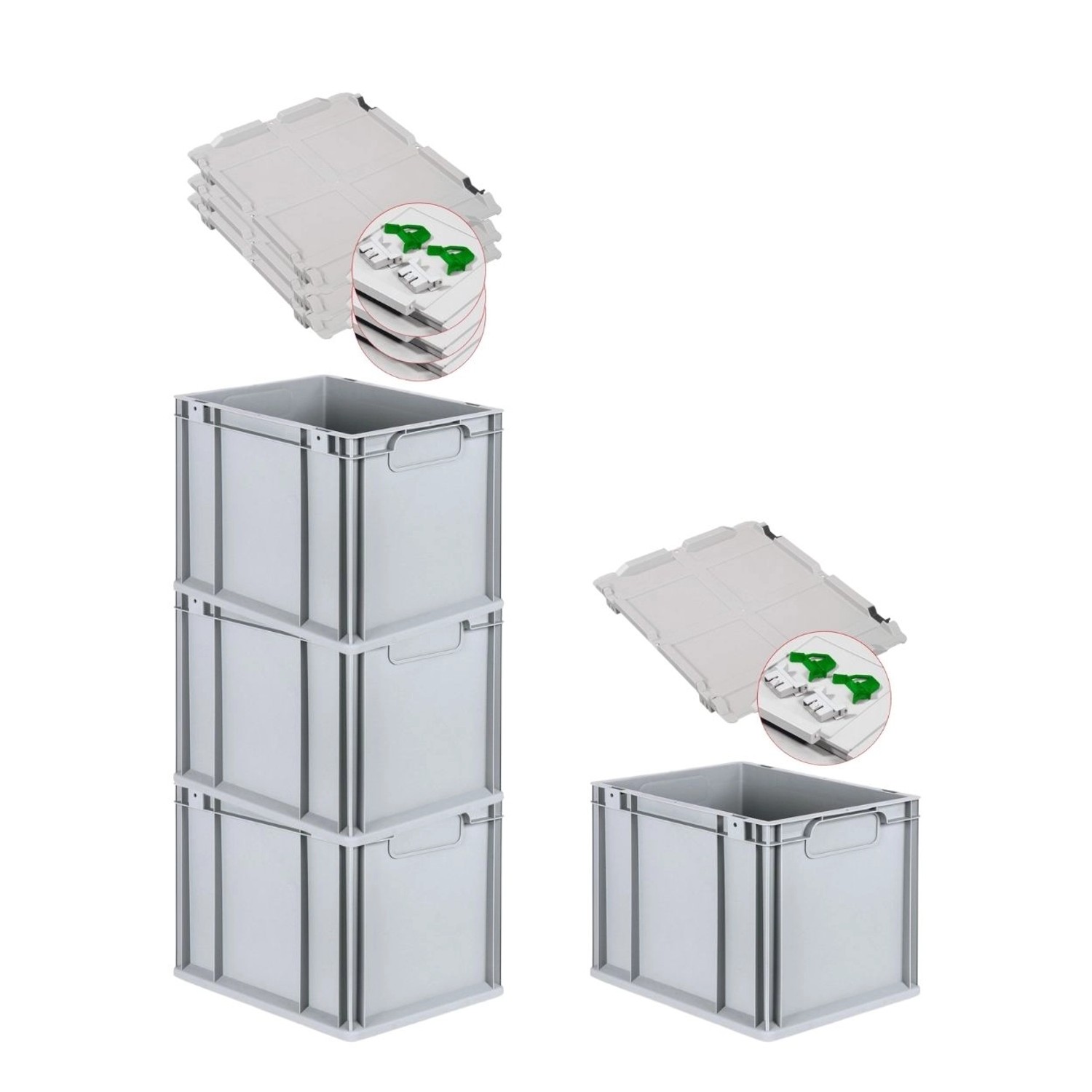 PROREGAL Spar Set 4x Eurobox Nextgen Economy Mit Scharnierdeckel & Grünen Schiebeschnappverschlüsse Griffe Geschlossen HxBxT 32 x 30 x 40 cm 30 Liter PROREGAL Spar Set 4x Eurobox Nextgen Economy Mit Scharnierdeckel & Grünen Schiebeschnappverschlüsse Griffe Geschlossen HxBxT 32 x 30 x 40 cm 30 Liter von PROREGAL