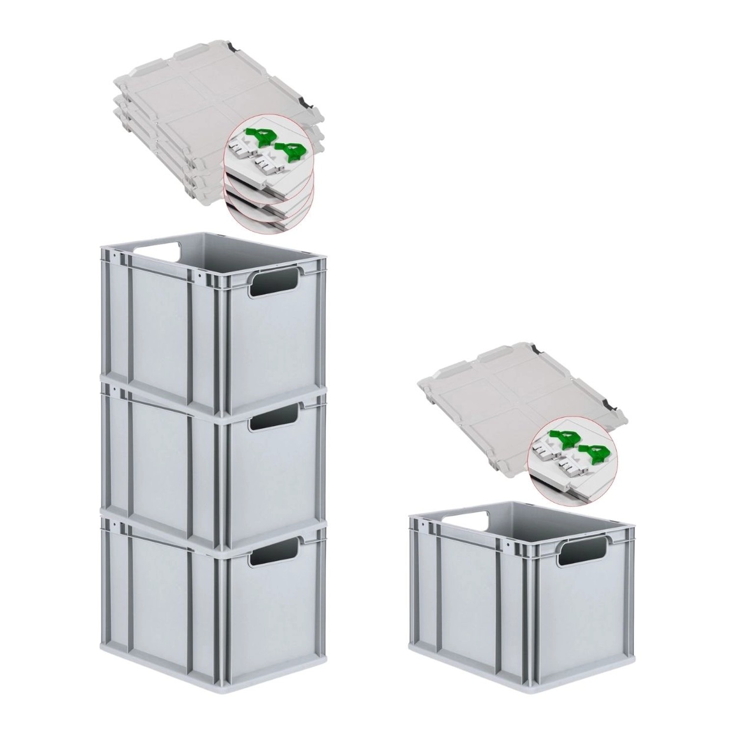 PROREGAL Spar Set 4x Eurobox Nextgen Economy Mit Scharnierdeckel & Grünen Schiebeschnappverschlüssen Griffe Offen HxBxT 32 x 30 x 40 cm 30 Liter PROREGAL Spar Set 4x Eurobox Nextgen Economy Mit Scharnierdeckel & Grünen Schiebeschnappverschlüssen Griffe Offen HxBxT 32 x 30 x 40 cm 30 Liter von PROREGAL