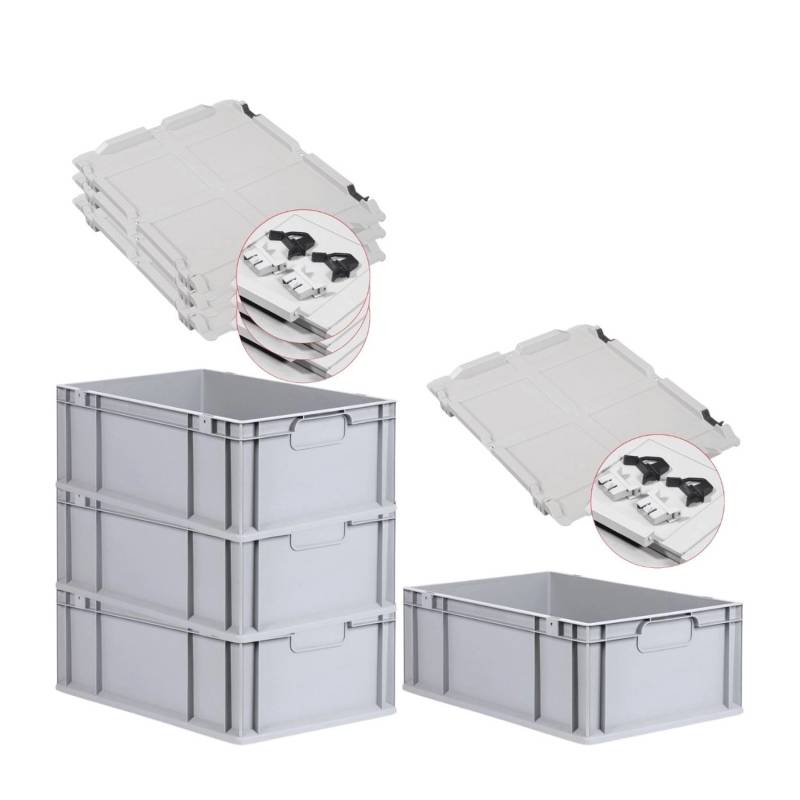 PROREGAL Spar Set 4x Eurobox Nextgen Economy Mit Scharnierdeckel & Schwarzen Schiebeschnappverschlüssen Griffe Geschlossen HxBxT 22 x 40 x 60 cm von PROREGAL