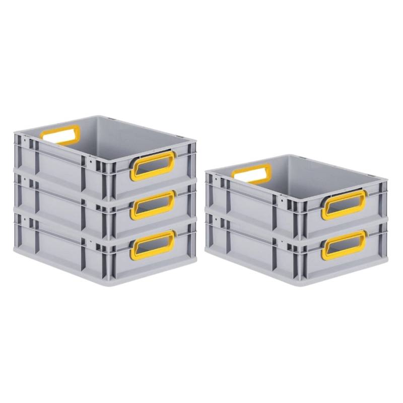 PROREGAL Spar Set 5x Eurobox Nextgen Color HxBxT 12 x 30 x 40 cm 11 Liter Griffe Gelb Offen Glatter Boden Eurobehälter Transportbox von PROREGAL