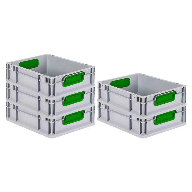 PROREGAL Spar Set 5x Eurobox Nextgen Color HxBxT 12 x 30 x 40 cm 11 Liter Griffe Grün Geschlossen Glatter Boden Eurobehälter Transportbox von PROREGAL