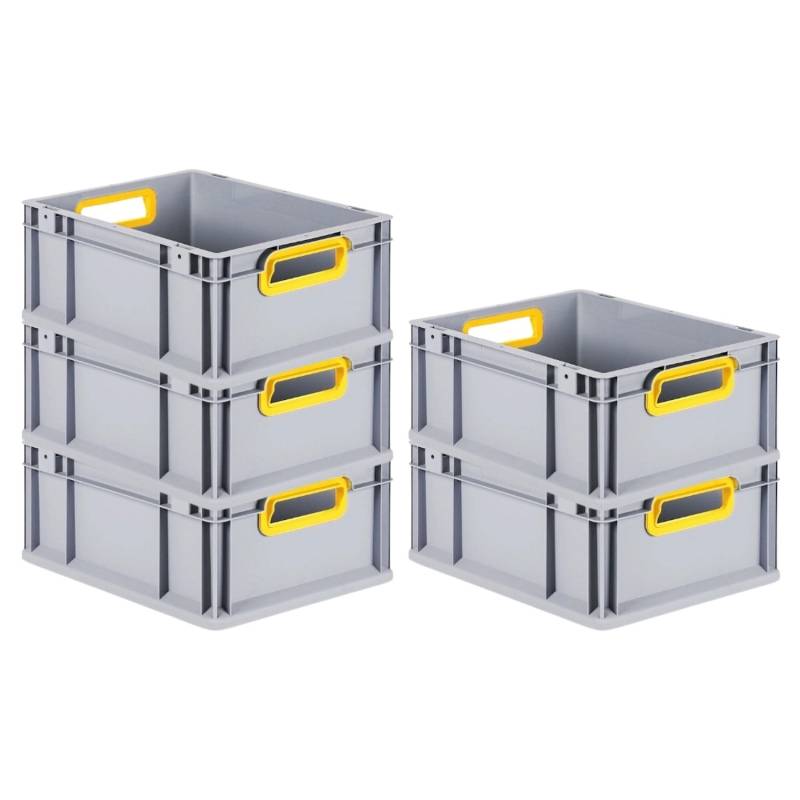 PROREGAL Spar Set 5x Eurobox Nextgen Color HxBxT 17 x 30 x 40 cm 16 Liter Griffe Gelb Offen Glatter Boden Eurobehälter Transportbox von PROREGAL