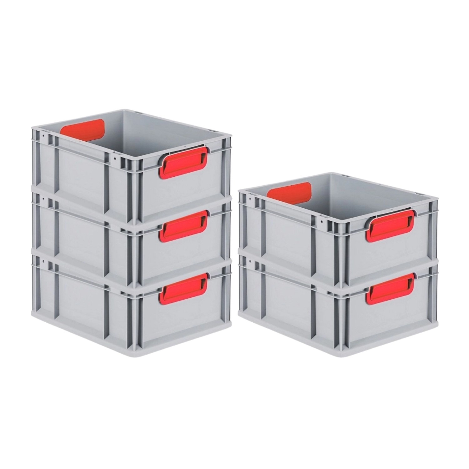 PROREGAL Spar Set 5x Eurobox Nextgen Color HxBxT 17 x 30 x 40 cm 16 Liter Griffe Rot Geschlossen Glatter Boden Eurobehälter Transportbox von PROREGAL