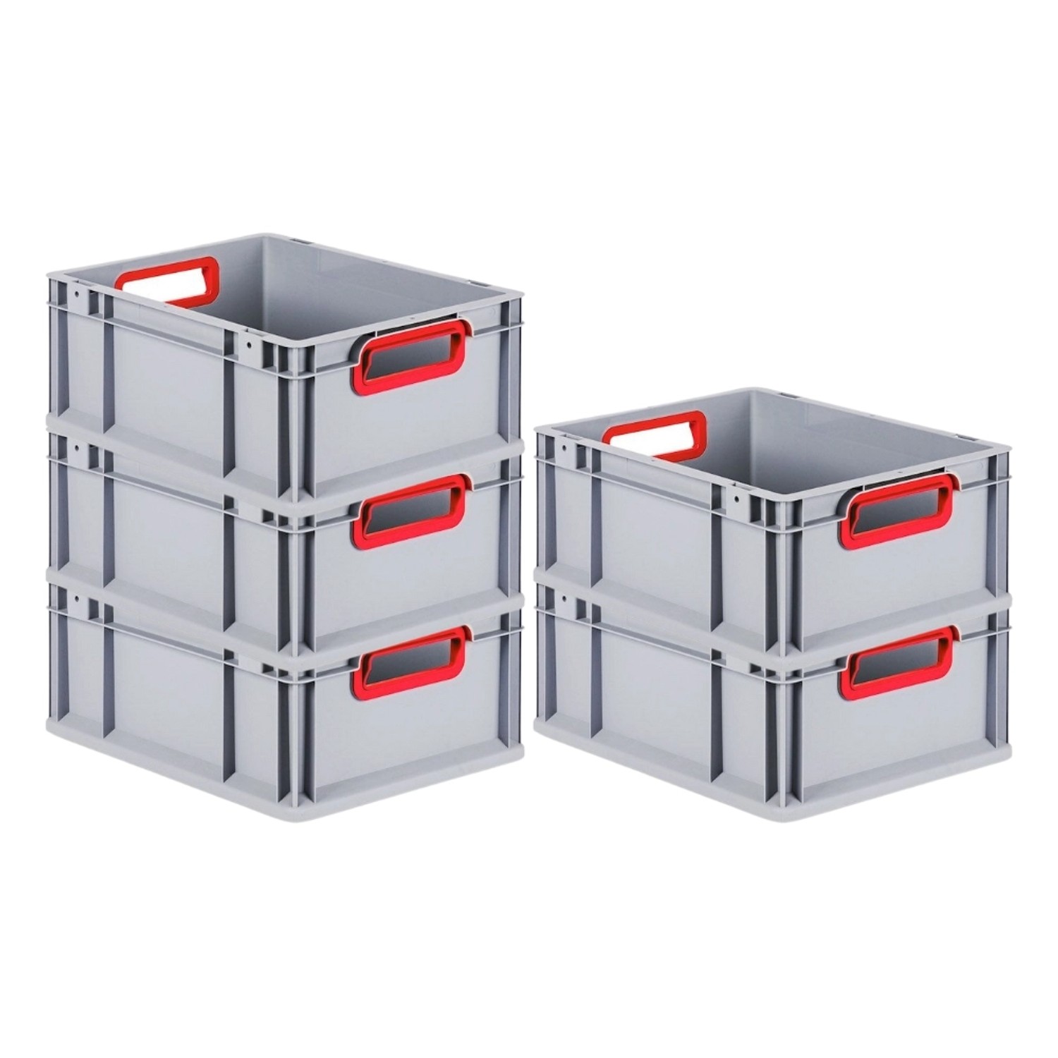 PROREGAL Spar Set 5x Eurobox Nextgen Color HxBxT 17 x 30 x 40 cm 16 Liter Griffe Rot Offen Glatter Boden Eurobehälter Transportbox von PROREGAL