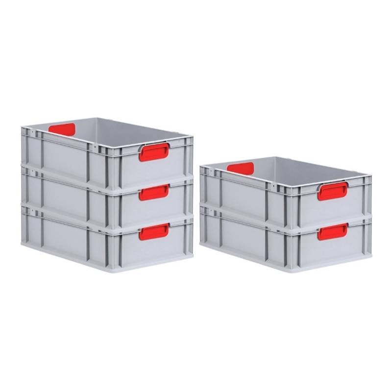 PROREGAL Spar Set 5x Eurobox Nextgen Color HxBxT 17 x 40 x 60 cm 34 Liter Griffe Rot Geschlossen Glatter Boden Eurobehälter Transportbox von PROREGAL