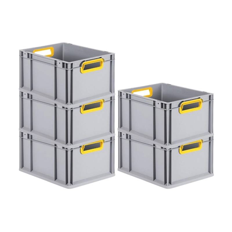 PROREGAL Spar Set 5x Eurobox Nextgen Color HxBxT 22 x 30 x 40 cm 20 Liter Griffe Gelb Offen Glatter Boden Eurobehälter Transportbox von PROREGAL