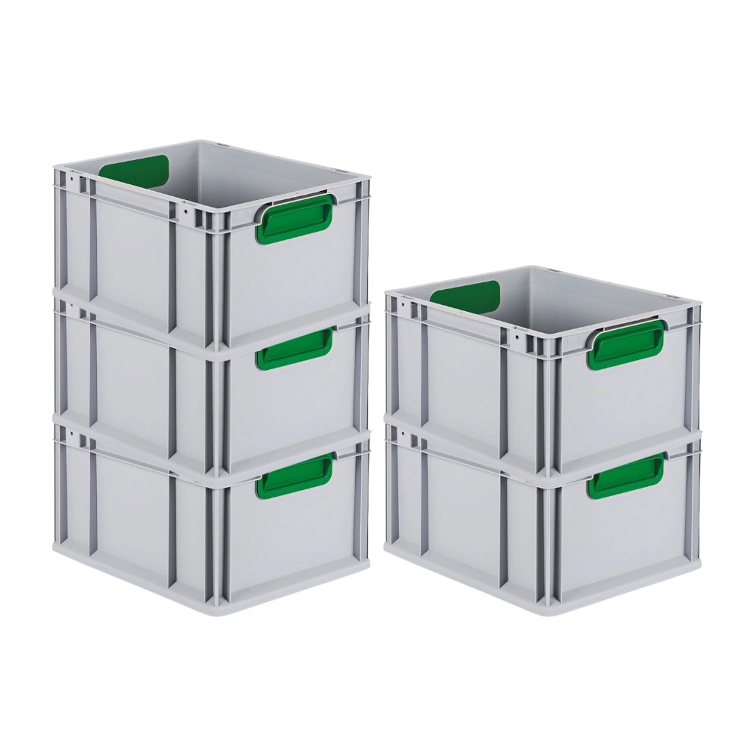 PROREGAL Spar Set 5x Eurobox Nextgen Color HxBxT 22 x 30 x 40 cm 20 Liter Griffe Grün Geschlossen Glatter Boden Eurobehälter Transportbox von PROREGAL