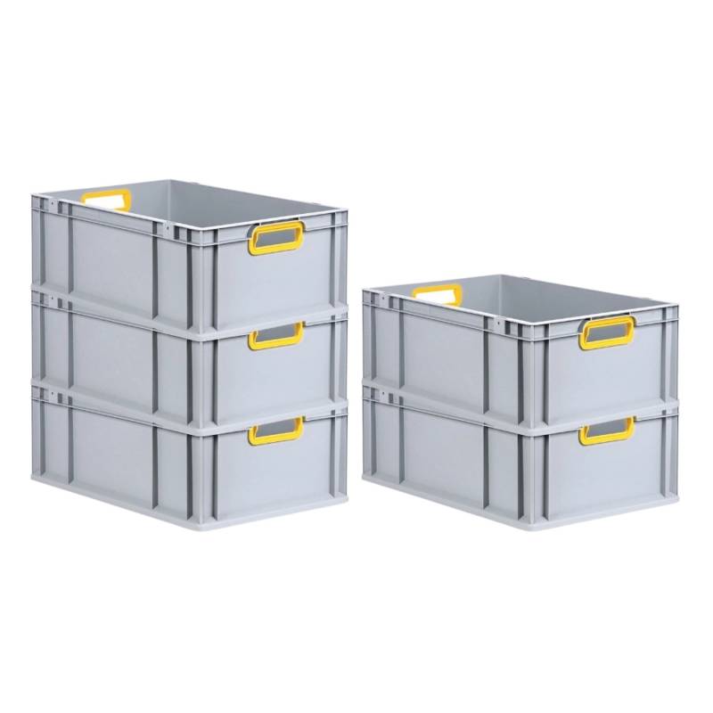 PROREGAL Spar Set 5x Eurobox Nextgen Color HxBxT 22 x 40 x 60 cm 44 Liter Griffe Gelb Offen Verstärkter Boden Eurobehälter Transportbox von PROREGAL