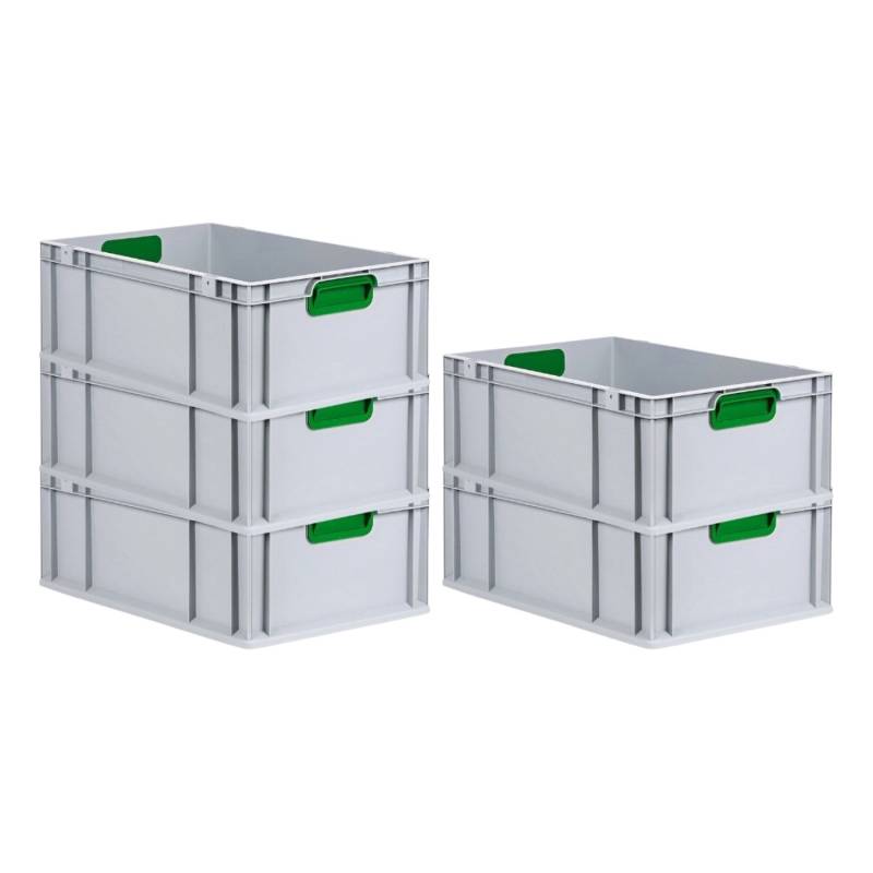 PROREGAL Spar Set 5x Eurobox Nextgen Color HxBxT 22 x 40 x 60 cm 44 Liter Griffe Grün Geschlossen Verstärkter Boden Eurobehälter Transportbox von PROREGAL