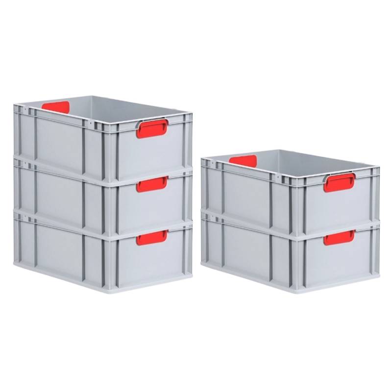 PROREGAL Spar Set 5x Eurobox Nextgen Color HxBxT 22 x 40 x 60 cm 44 Liter Griffe Rot Geschlossen Verstärkter Boden Eurobehälter Transportbox von PROREGAL