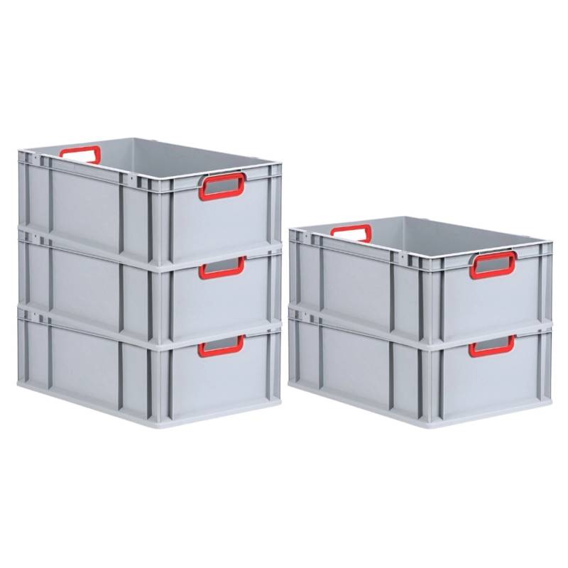 PROREGAL Spar Set 5x Eurobox Nextgen Color HxBxT 22 x 40 x 60 cm 44 Liter Griffe Rot Offen Verstärkter Boden Eurobehälter Transportbox von PROREGAL