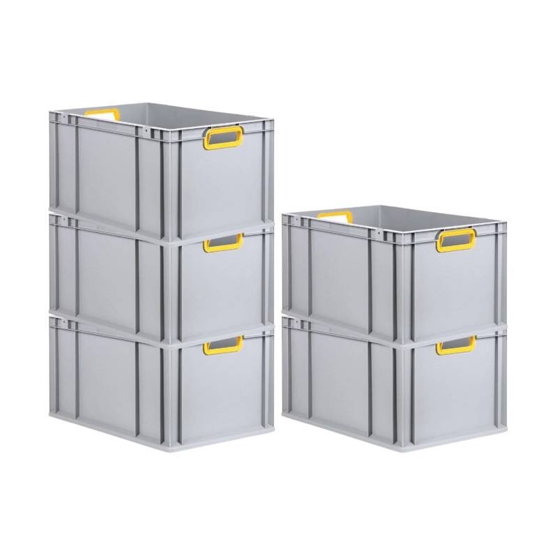 PROREGAL Spar Set 5x Eurobox Nextgen Color HxBxT 32 x 40 x 60 cm 65 Liter Griffe Gelb Offen Verstärkter Boden Eurobehälter Transportbox von PROREGAL