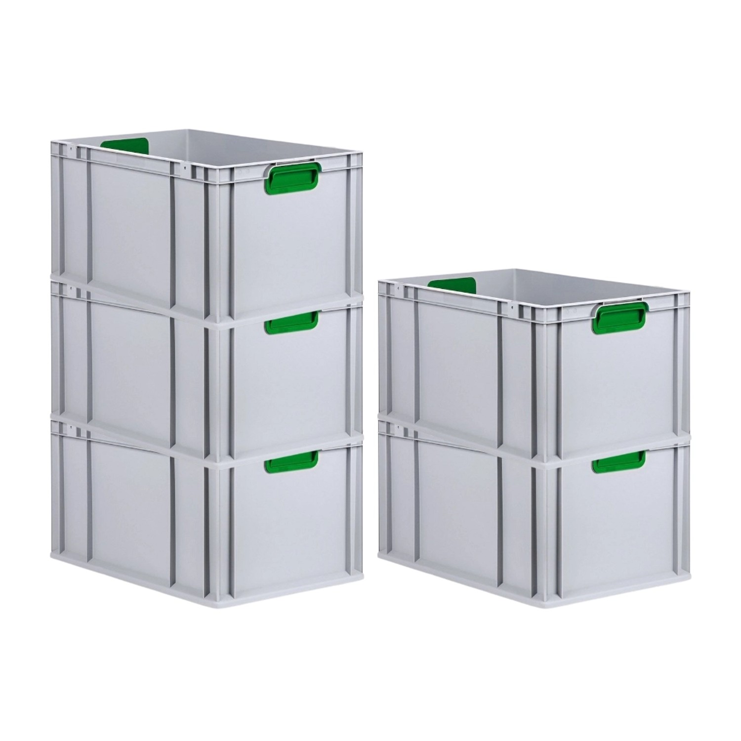 PROREGAL Spar Set 5x Eurobox Nextgen Color HxBxT 32 x 40 x 60 cm 65 Liter Griffe Grün Geschlossen Verstärkter Boden Eurobehälter Transportbox von PROREGAL
