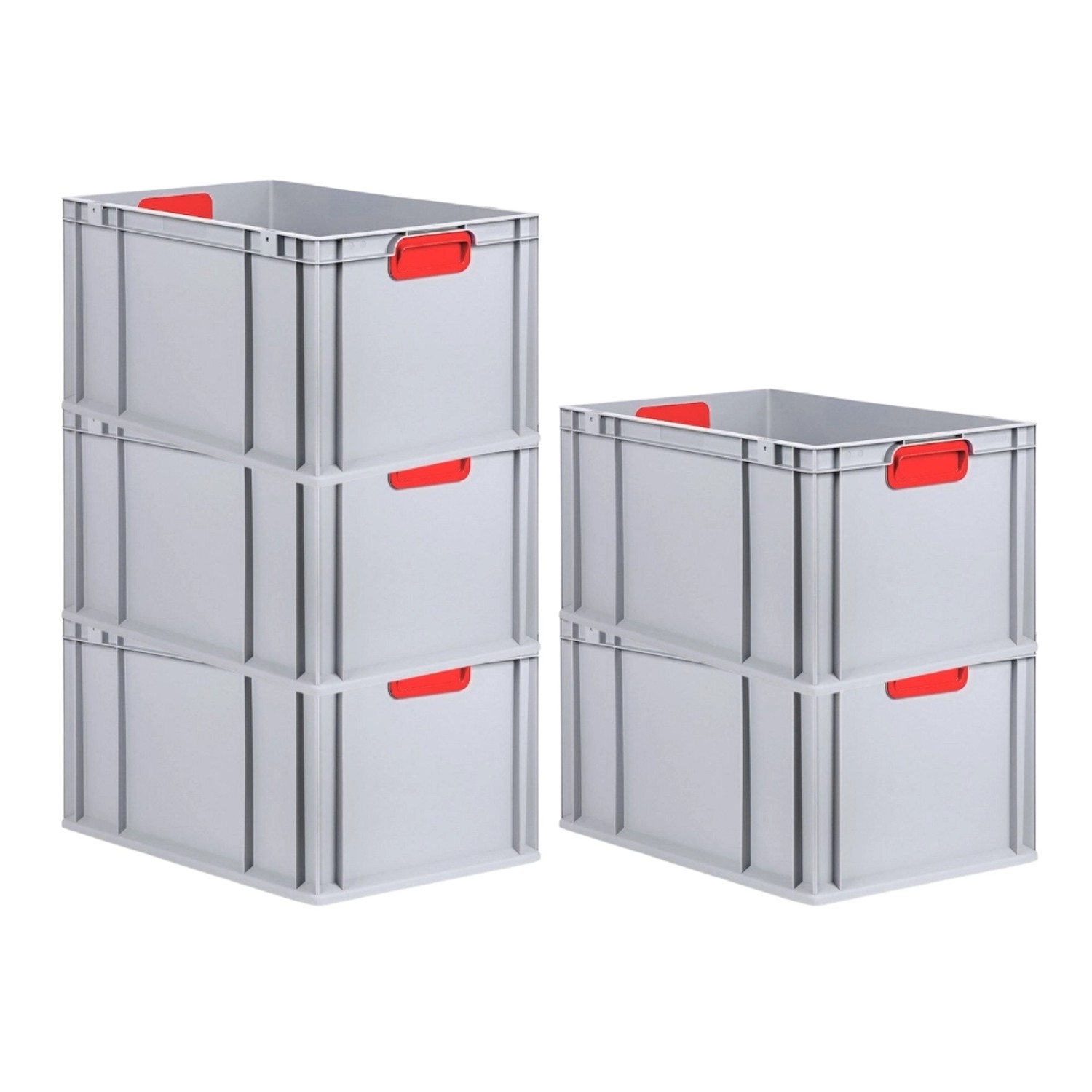PROREGAL Spar Set 5x Eurobox Nextgen Color HxBxT 32 x 40 x 60 cm 65 Liter Griffe Rot Geschlossen Verstärkter Boden Eurobehälter Transportbox von PROREGAL