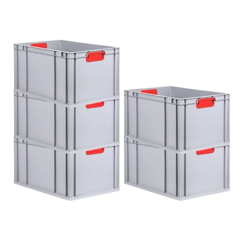 PROREGAL Spar Set 5x Eurobox Nextgen Color HxBxT 32 x 40 x 60 cm 65 Liter Griffe Rot Geschlossen Verstärkter Boden Eurobehälter Transportbox von PROREGAL