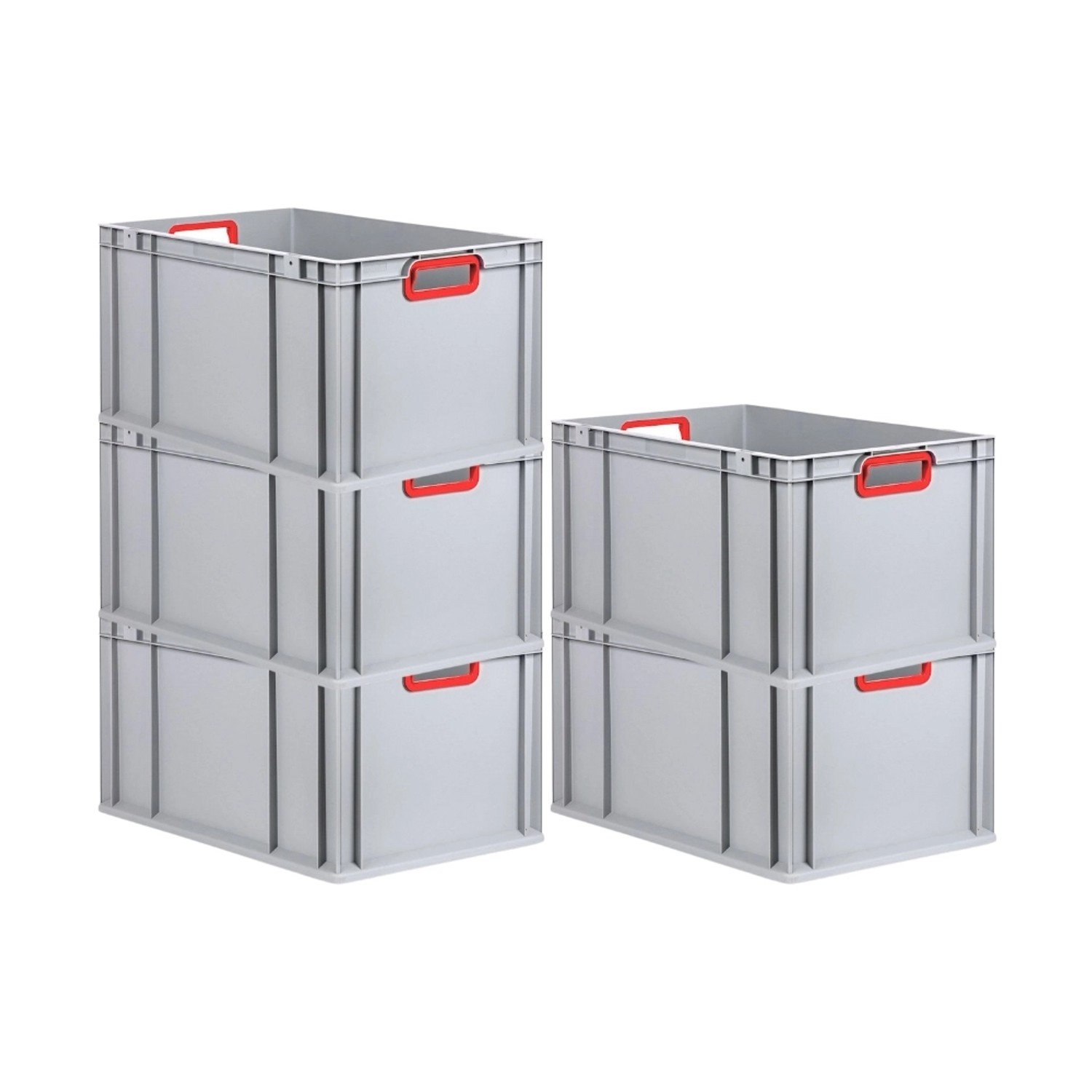 PROREGAL Spar Set 5x Eurobox Nextgen Color HxBxT 32 x 40 x 60 cm 65 Liter Griffe Rot Offen Verstärkter Boden Eurobehälter Transportbox von PROREGAL