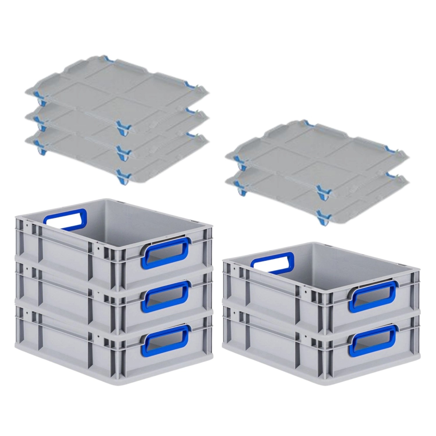 PROREGAL Spar Set 5x Eurobox Nextgen Color Mit Auflagedeckel & Schiebeschnappverschlüsse HxBxT 12 x 30 x 40 cm Griffe Blau Offen Glatter Boden PROREGAL Spar Set 5x Eurobox Nextgen Color Mit Auflagedeckel & Schiebeschnappverschlüsse HxBxT 12 x 30 x 40 cm Griffe Blau Offen Glatter Boden von PROREGAL