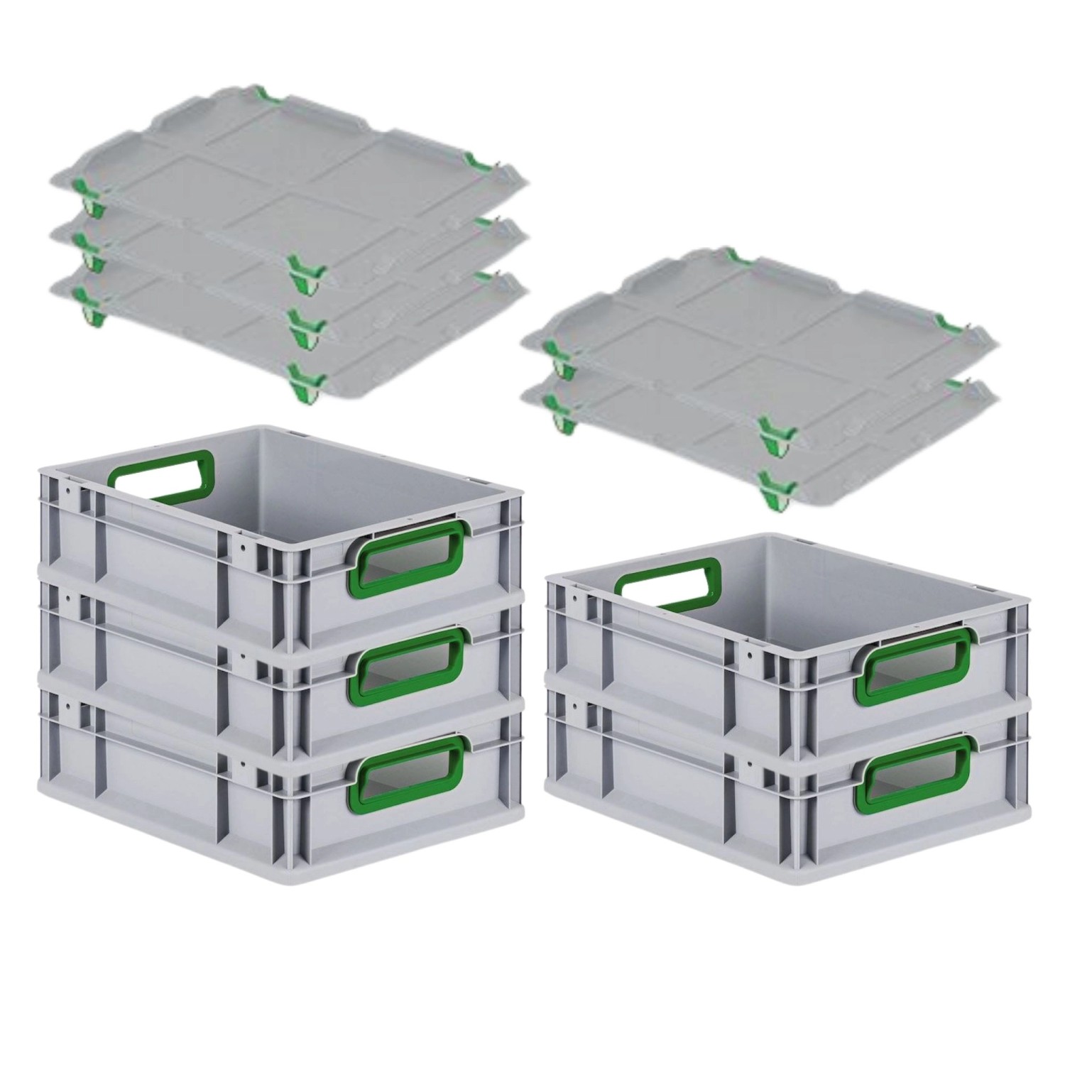 PROREGAL Spar Set 5x Eurobox Nextgen Color Mit Auflagedeckel & Schiebeschnappverschlüsse HxBxT 12 x 30 x 40 cm Griffe Grün Offen Glatter Boden PROREGAL Spar Set 5x Eurobox Nextgen Color Mit Auflagedeckel & Schiebeschnappverschlüsse HxBxT 12 x 30 x 40 cm Griffe Grün Offen Glatter Boden von PROREGAL