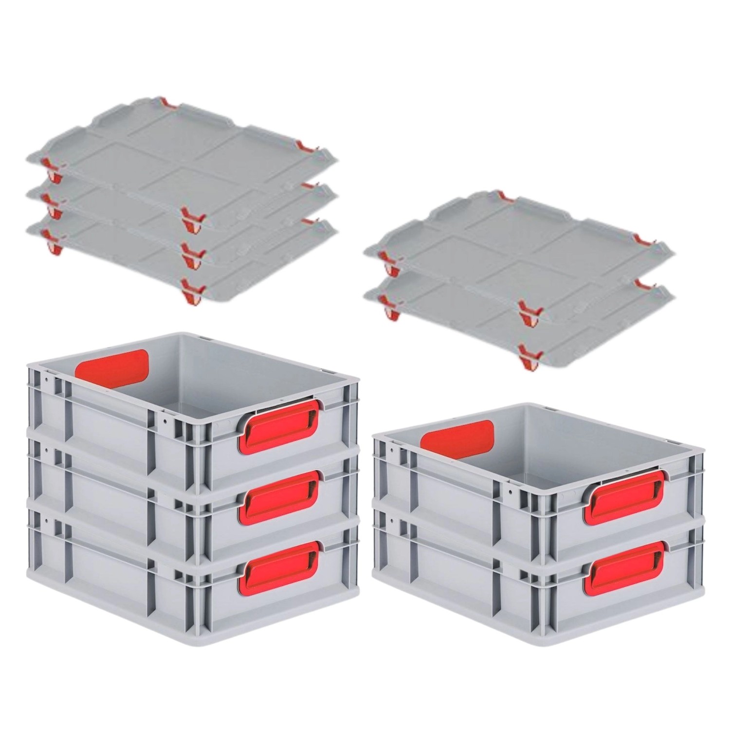 PROREGAL Spar Set 5x Eurobox Nextgen Color Mit Auflagedeckel & Schiebeschnappverschlüsse HxBxT 12 x 30 x 40 cm Griffe Rot Geschlossen Glatter Boden von PROREGAL
